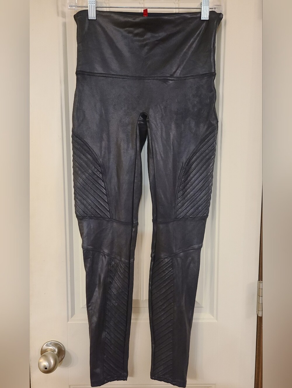 Spanx High-Waist Black Faux Leather Moto Leggings Size XL